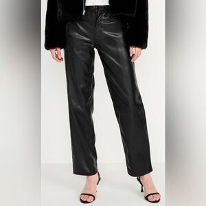 Old Navy High-Rise OG Loose Faux Leather Pants, Black, sz 6